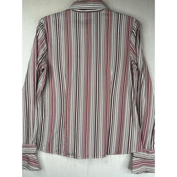 Faconnable women's striped button up shirt in pinks/tan, size M, EUC - Picture 10 of 10